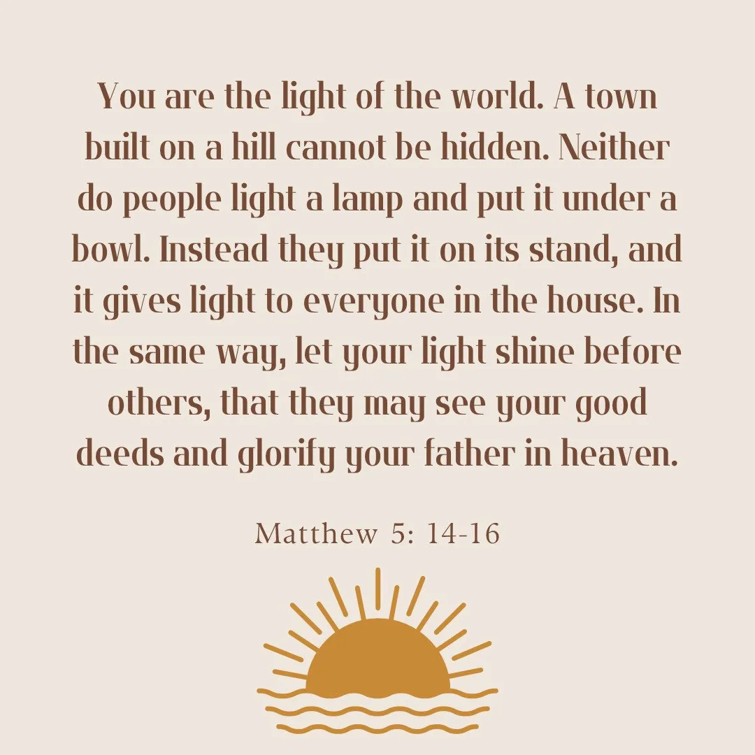 Matthew 5:14–16, you are the light of the world, with a rising sun illustration