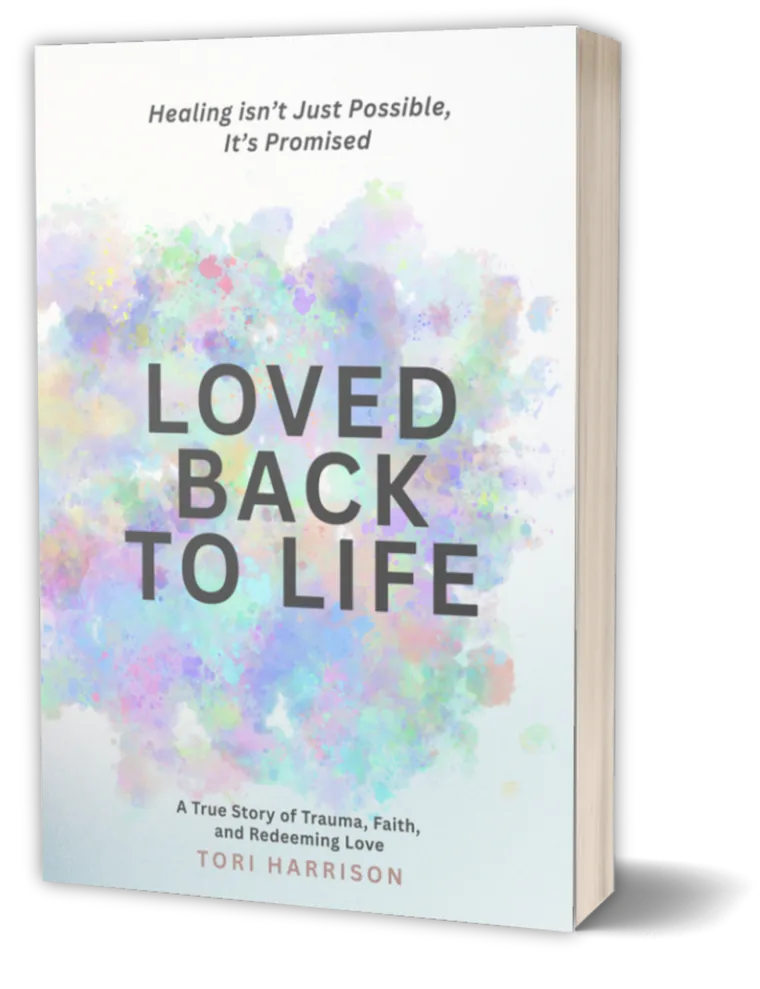 Cover of Loved Back to Life by Tori Harrison, a soft watercolor in blue, lilac and pink